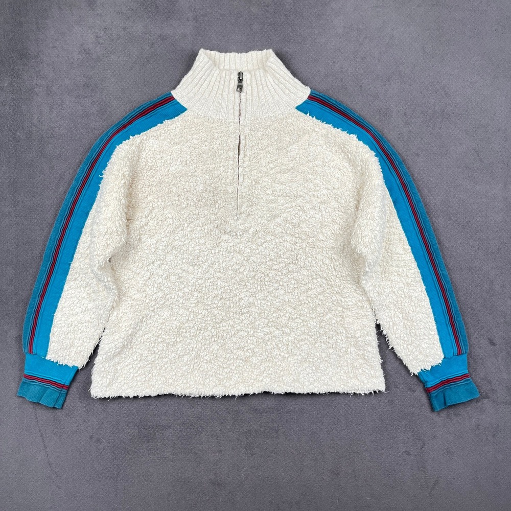 STS Ranchwear Carty Fleece Pullover Womens 2XL Cream Boucle 1/4 Zip Striped
